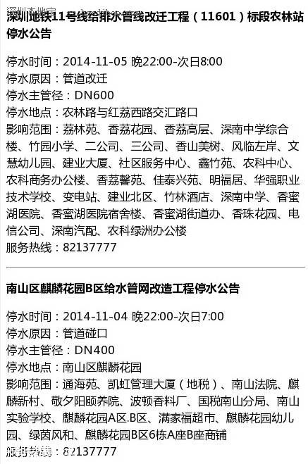<a href=http://www.sz1980.com/shenzhen/ target=_blank class=infotextkey><a href=http://www.thesurfingworld.com/shenzhen/ target=_blank class=infotextkey>深圳</a></a>停水公告 地鐵11號(hào)線農(nóng)林站停水