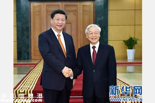 11月5日，中共中央總書記、國家主席習近平在河內(nèi)同越共中央總書記阮富仲舉行會談。 新華社記者李濤攝