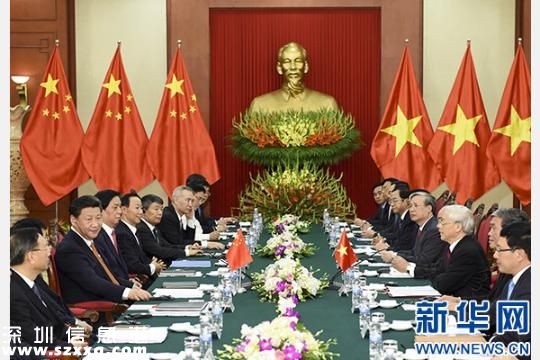 11月5日，中共中央總書記、國家主席習近平在河內(nèi)同越共中央總書記阮富仲舉行會談。 新華社記者李學仁攝