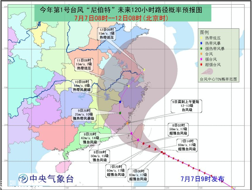 臺(tái)風(fēng)尼伯特8日登陸臺(tái)灣 9日登陸福建(路徑圖)