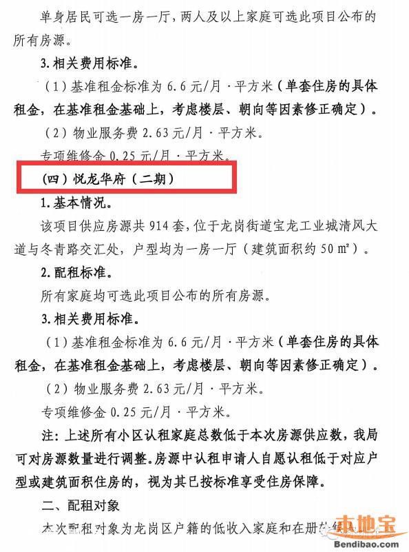 龍崗戶籍公租房配租公告 1611套房等你申請