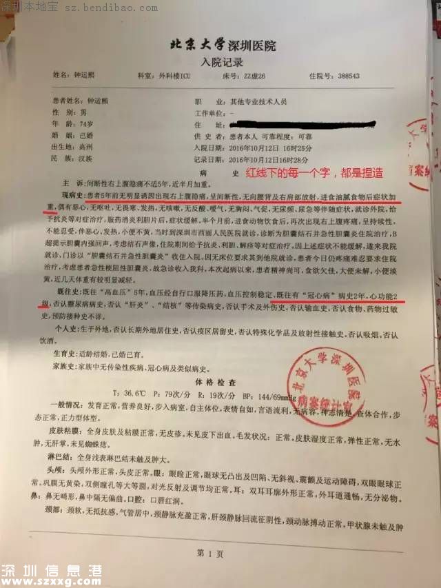 老人膽結(jié)石手術(shù)后死亡 家屬質(zhì)疑北大深圳醫(yī)院篡改病歷